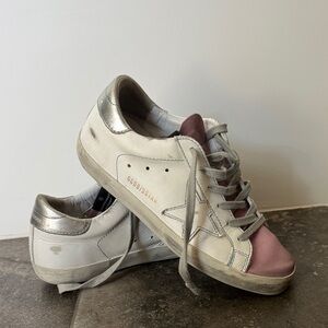 Golden Goose Women's White, Silver, and Pink Sneakers